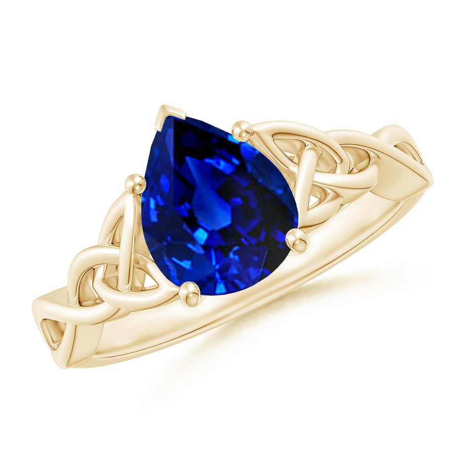 9x7mm AAAA Pear-Shaped Blue Sapphire Celtic Knot Engagement Ring in Yellow Gold 