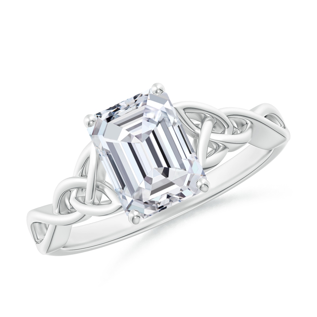 8x6mm HSI2 Emerald-Cut Diamond Celtic Knot Engagement Ring in White Gold