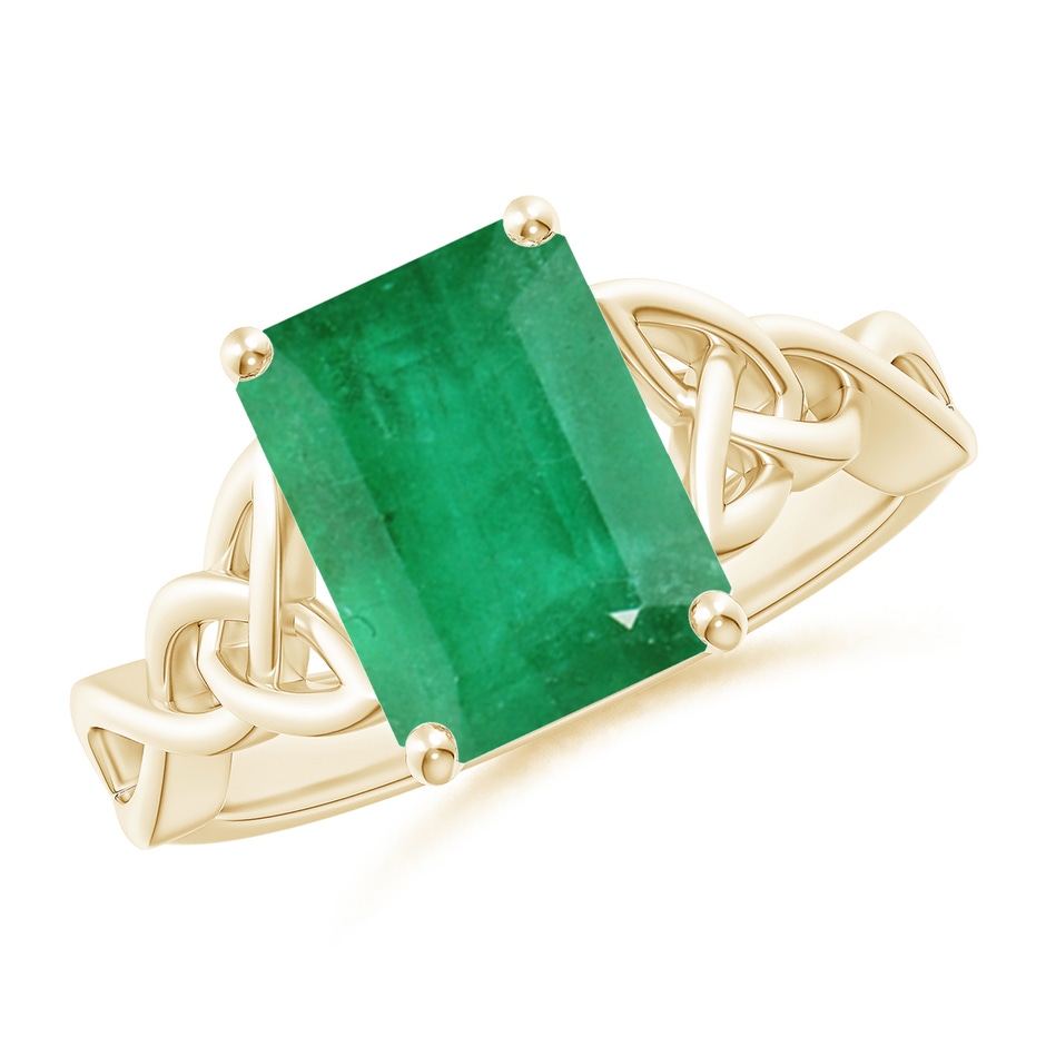 10x8mm A Emerald-Cut Emerald Celtic Knot Engagement Ring in Yellow Gold 