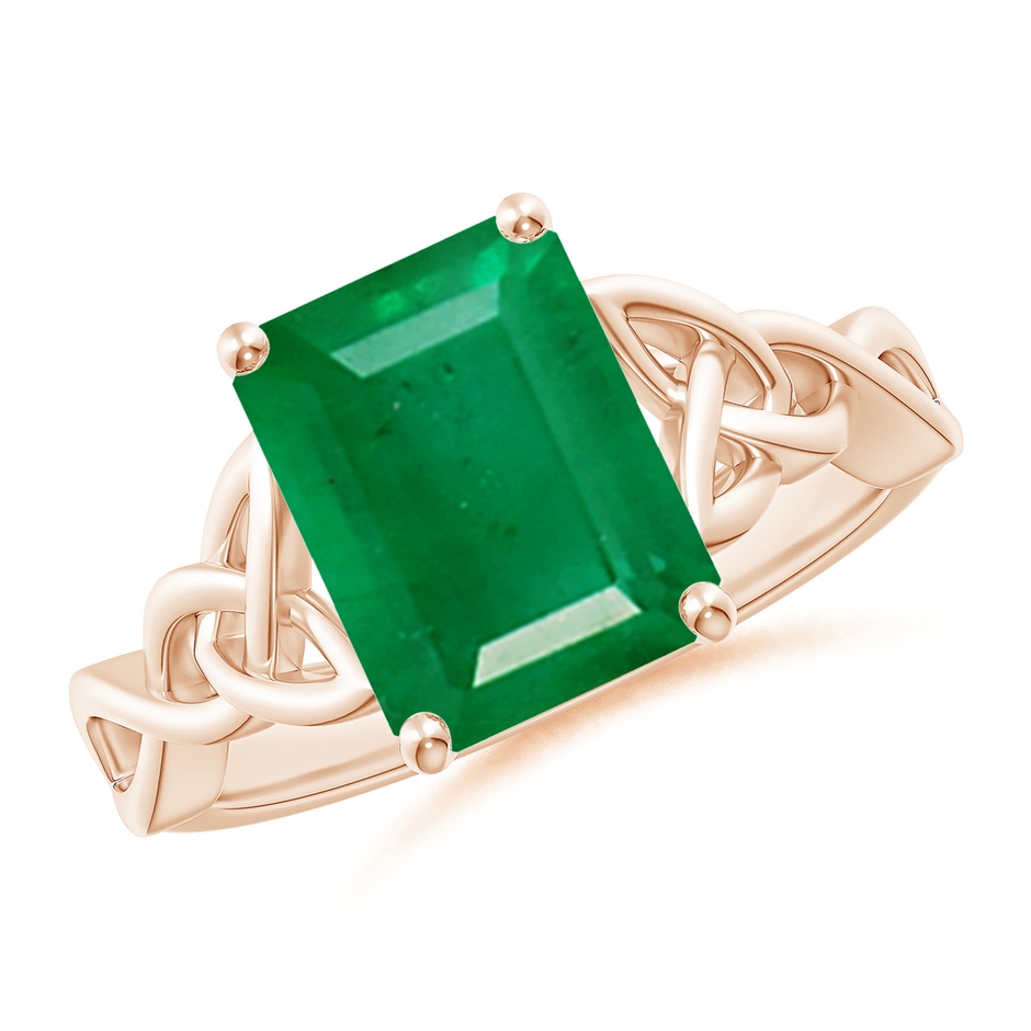 10x8mm AA Emerald-Cut Emerald Celtic Knot Engagement Ring in 18K Rose Gold 