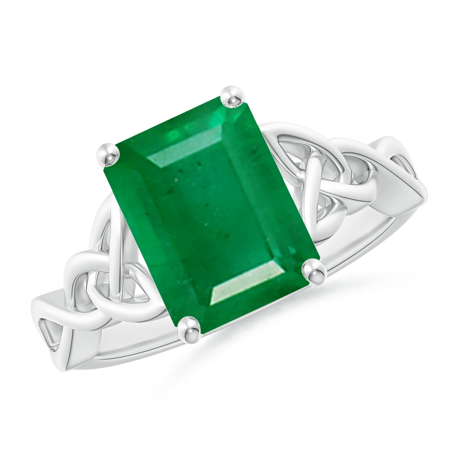 10x8mm AA Emerald-Cut Emerald Celtic Knot Engagement Ring in White Gold