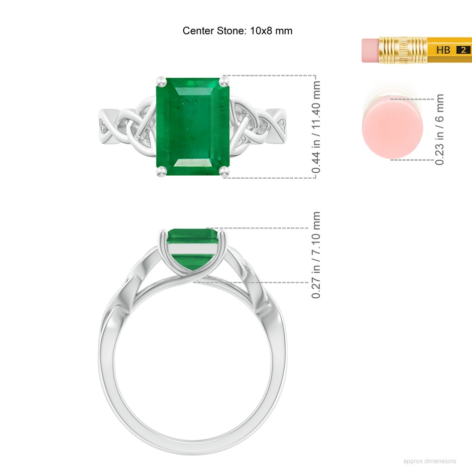 10x8mm AA Emerald-Cut Emerald Celtic Knot Engagement Ring in White Gold ruler