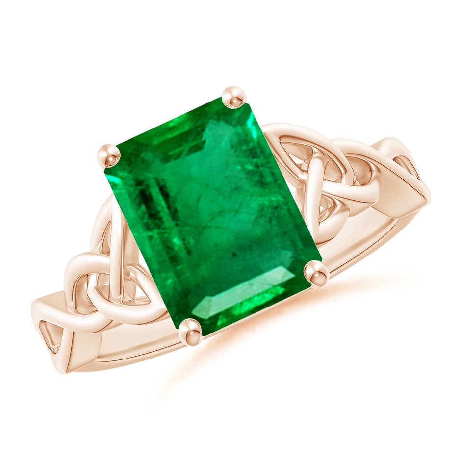 10x8mm AAA Emerald-Cut Emerald Celtic Knot Engagement Ring in Rose Gold 