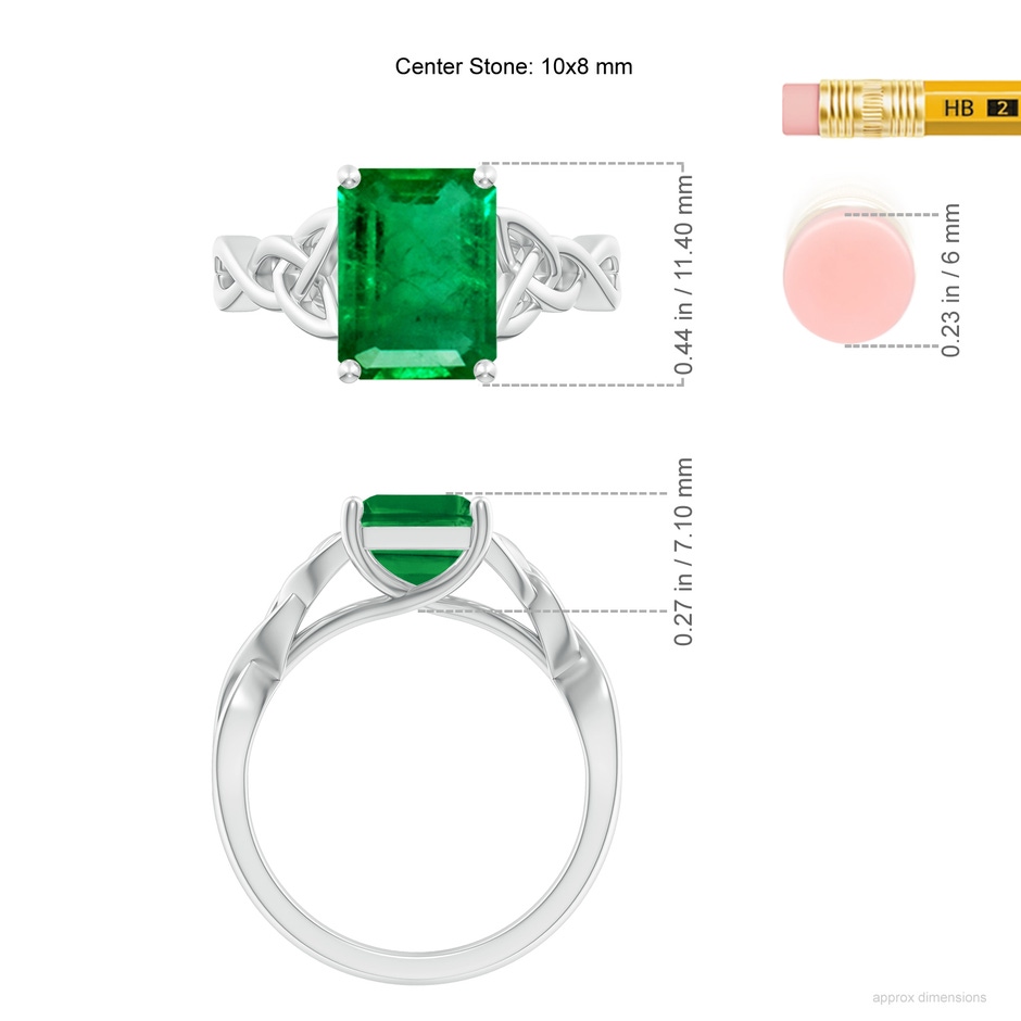 10x8mm AAA Emerald-Cut Emerald Celtic Knot Engagement Ring in White Gold ruler