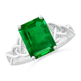 10x8mm AAAA Emerald-Cut Emerald Celtic Knot Engagement Ring in P950 Platinum