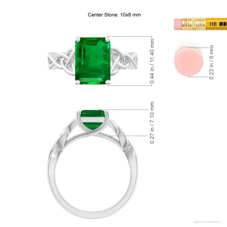 10x8mm AAAA Emerald-Cut Emerald Celtic Knot Engagement Ring in White Gold ruler