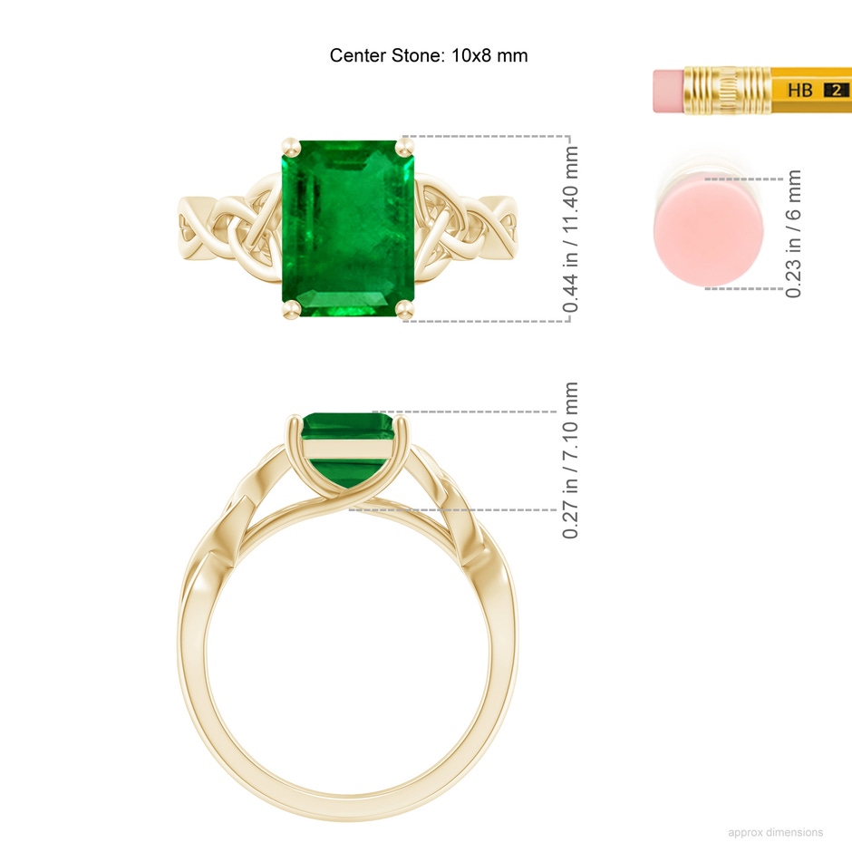 10x8mm AAAA Emerald-Cut Emerald Celtic Knot Engagement Ring in Yellow Gold ruler