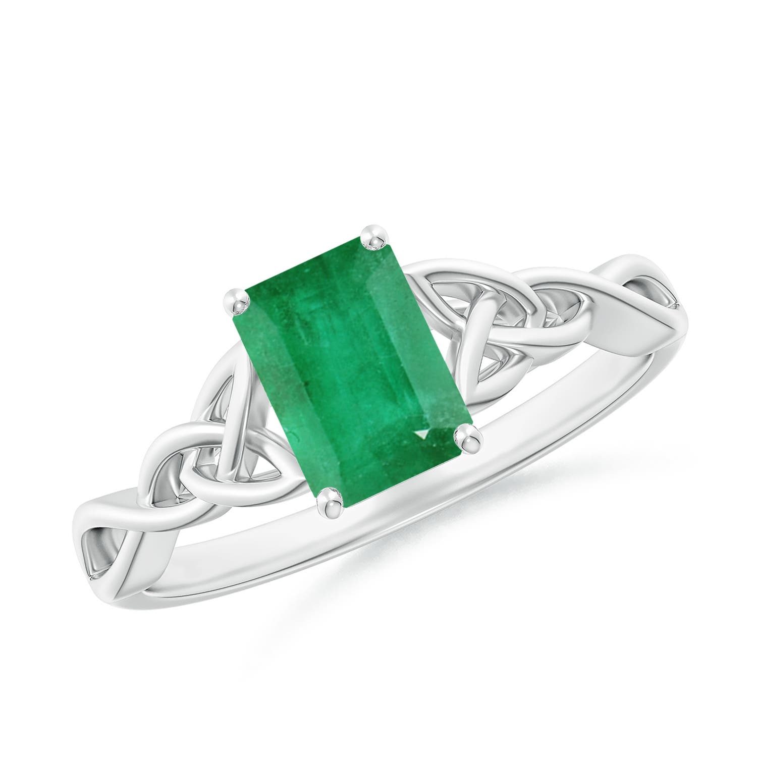 7x5mm A Emerald-Cut Emerald Celtic Knot Engagement Ring in P950 Platinum