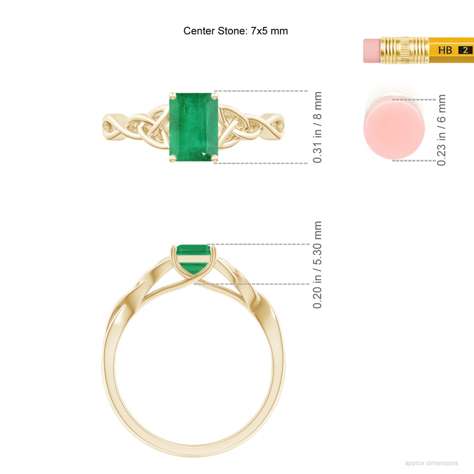 7x5mm A Emerald-Cut Emerald Celtic Knot Engagement Ring in Yellow Gold ruler