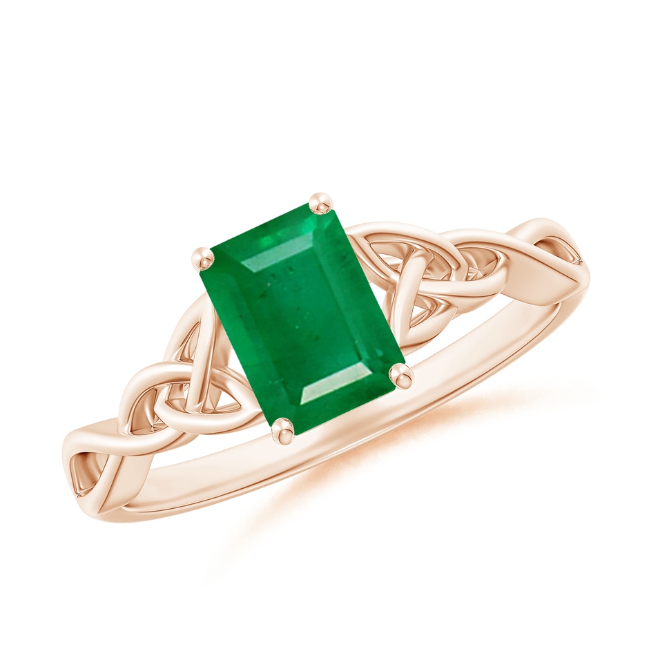 7x5mm AA Emerald-Cut Emerald Celtic Knot Engagement Ring in Rose Gold 