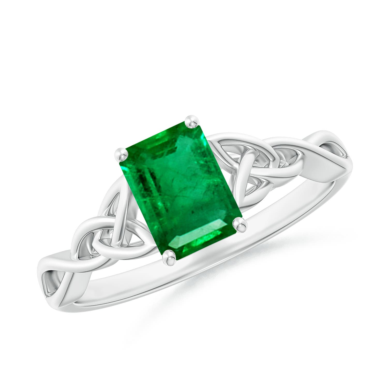 7x5mm AAA Emerald-Cut Emerald Celtic Knot Engagement Ring in 18CT White Gold