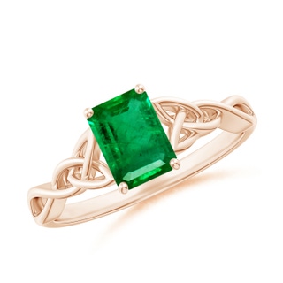 7x5mm AAA Emerald-Cut Emerald Celtic Knot Engagement Ring in Rose Gold