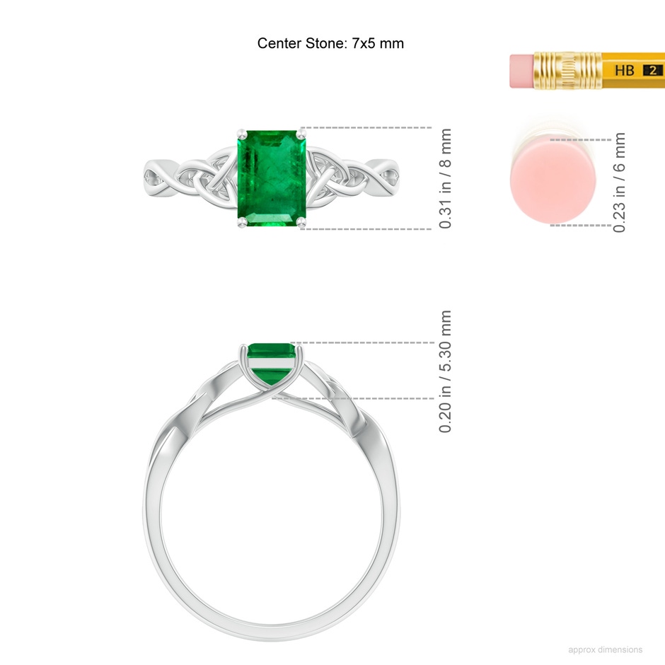 7x5mm AAA Emerald-Cut Emerald Celtic Knot Engagement Ring in White Gold ruler