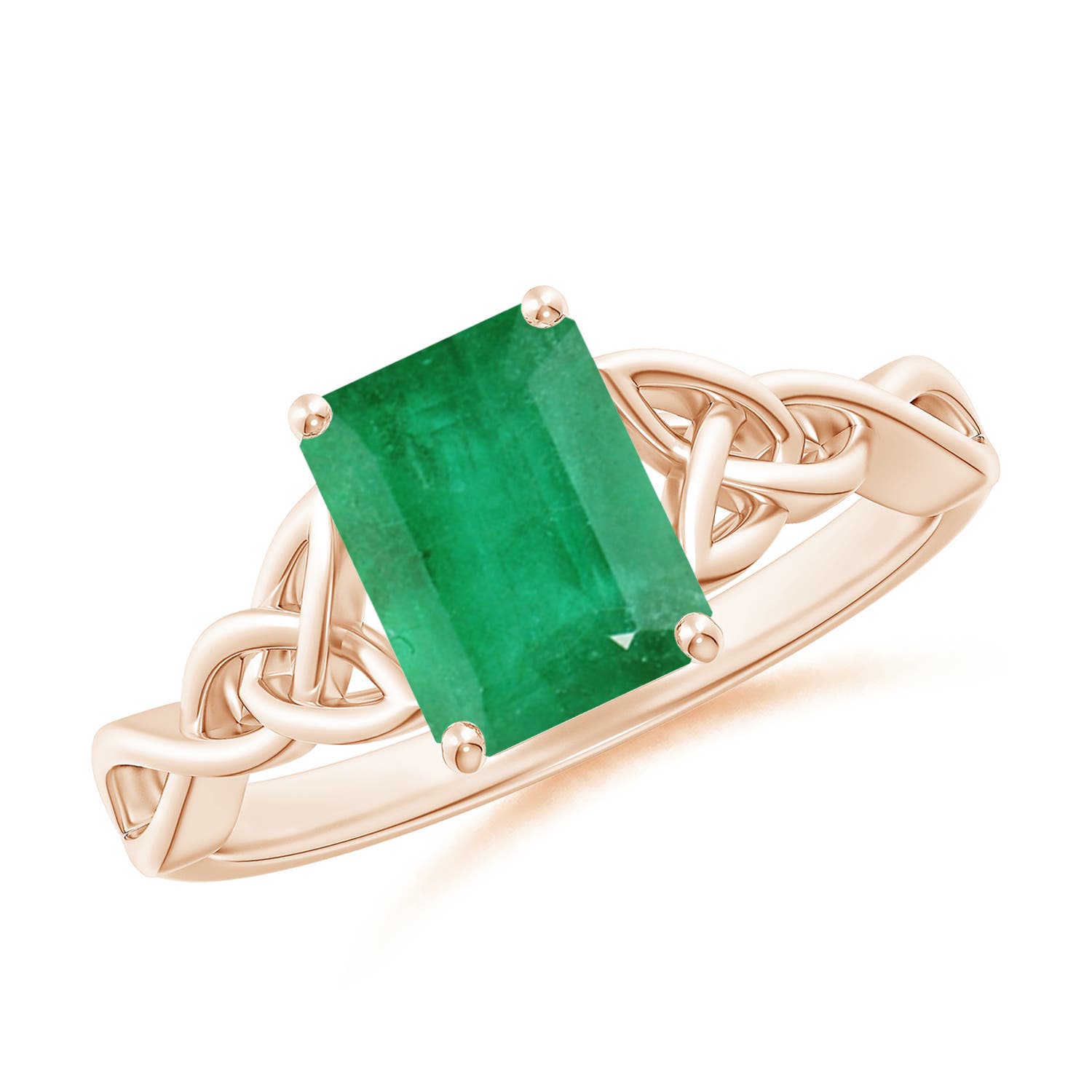 8x6mm A Emerald-Cut Emerald Celtic Knot Engagement Ring in Rose Gold