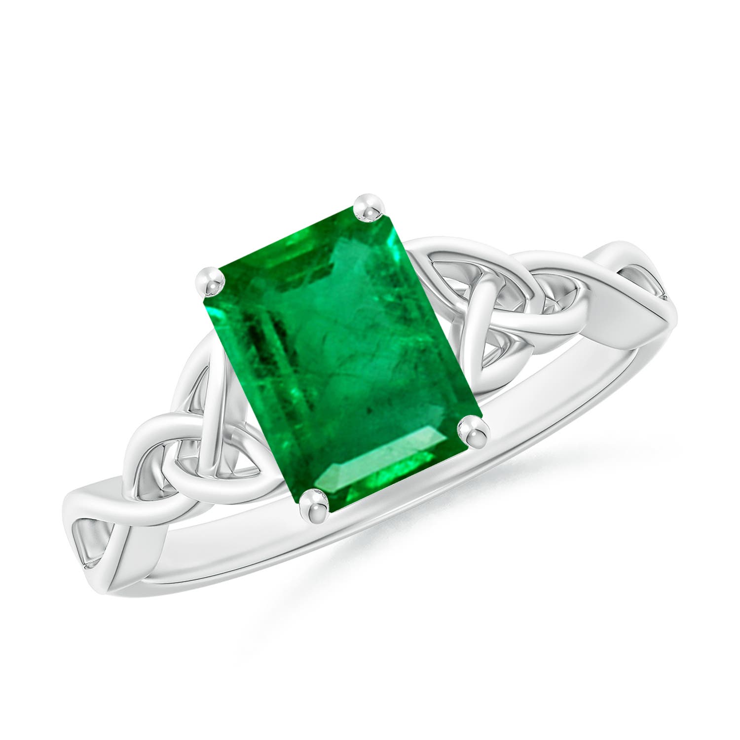 8x6mm AAA Emerald-Cut Emerald Celtic Knot Engagement Ring in White Gold