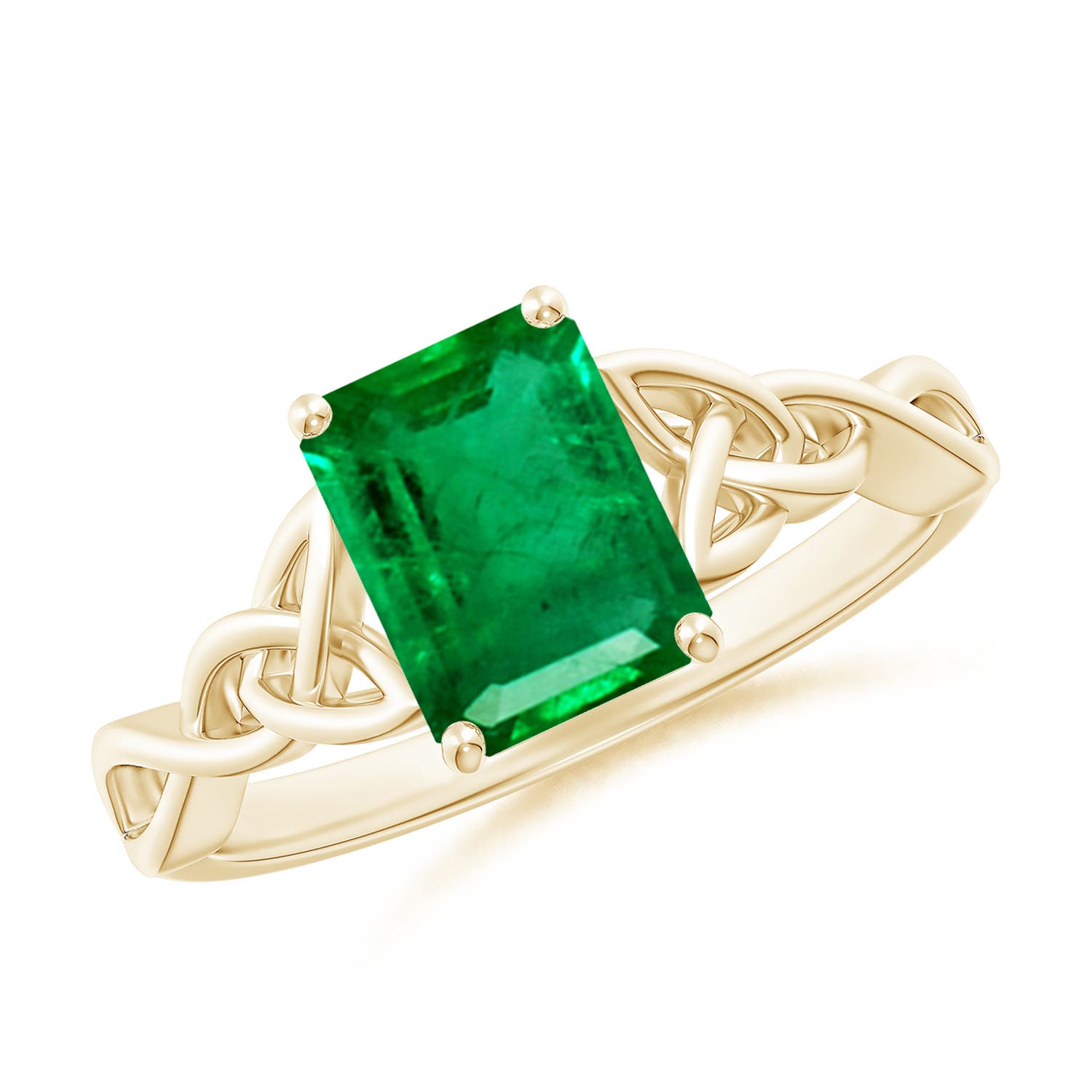 8x6mm AAA Emerald-Cut Emerald Celtic Knot Engagement Ring in Yellow Gold