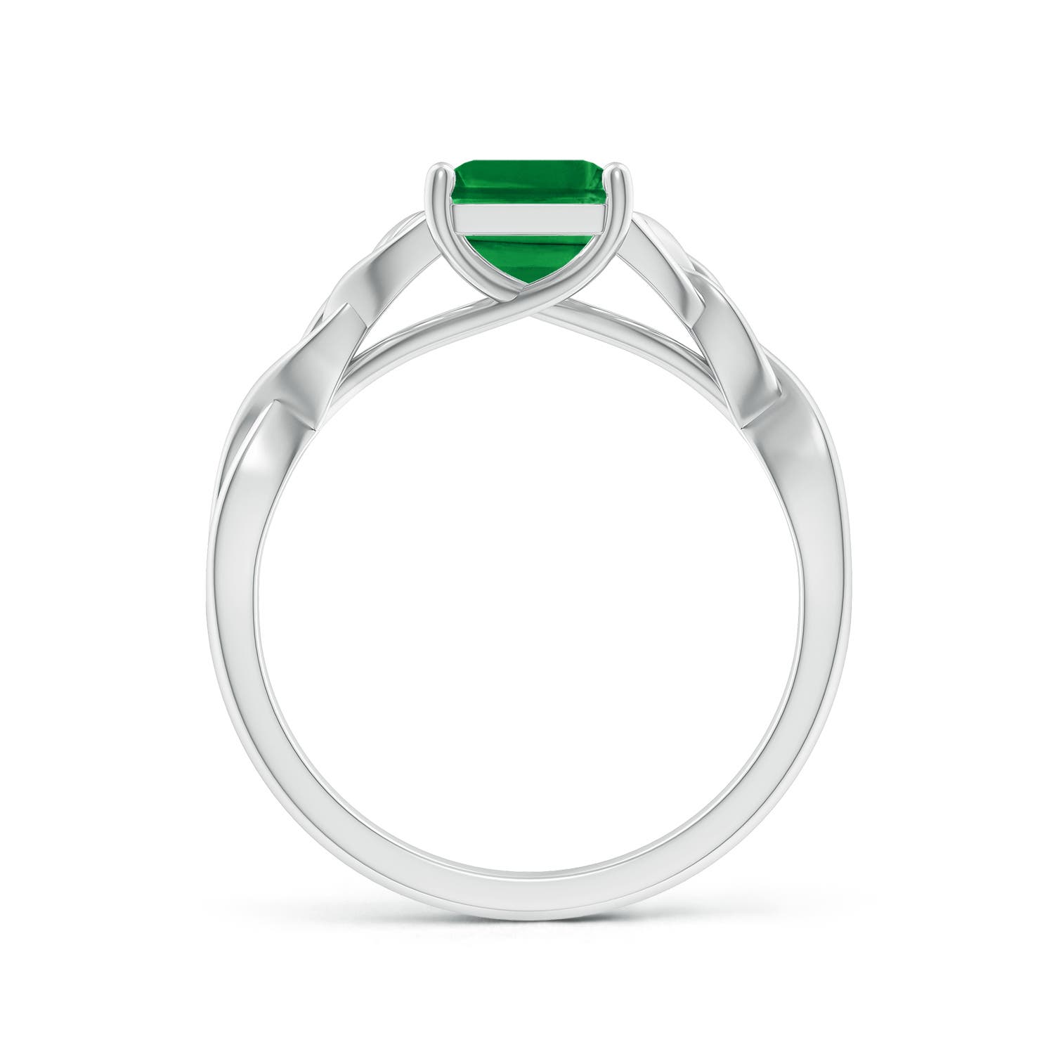 9x7mm AAA Emerald-Cut Emerald Celtic Knot Engagement Ring in White Gold - side 2