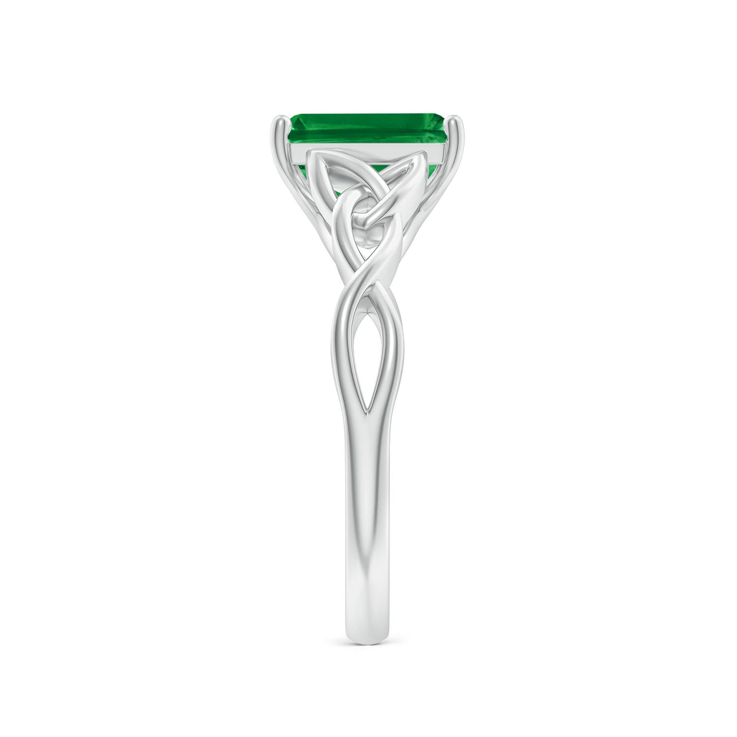 9x7mm AAA Emerald-Cut Emerald Celtic Knot Engagement Ring in White Gold - side 3