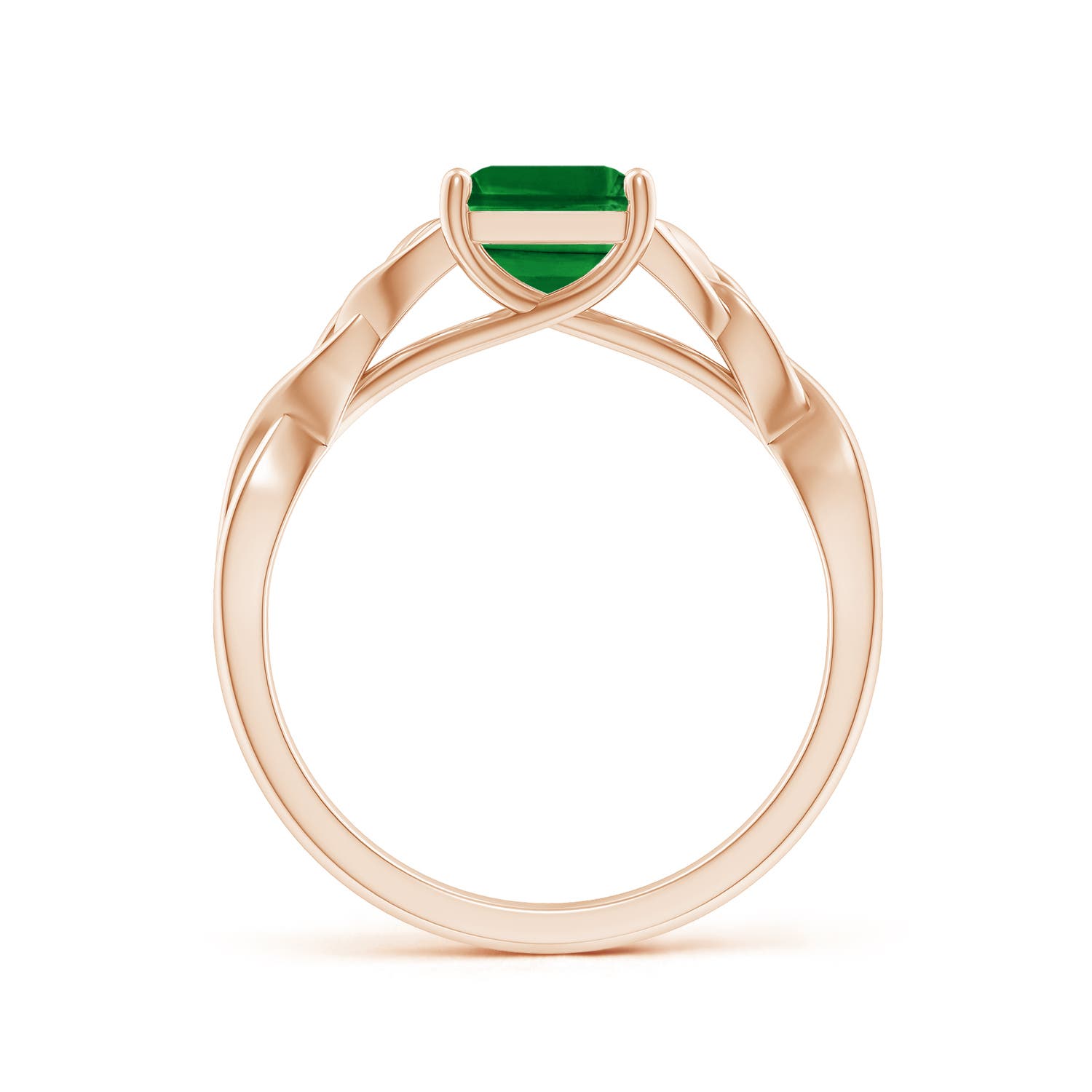 9x7mm AAAA Emerald-Cut Emerald Celtic Knot Engagement Ring in Rose Gold