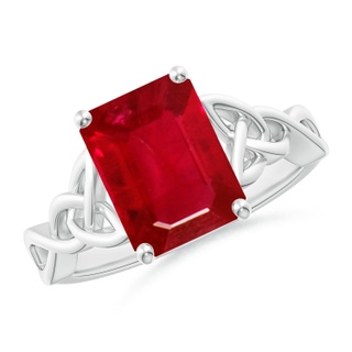 10x8mm AAA Emerald-Cut Ruby Celtic Knot Engagement Ring in P950 Platinum