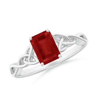 7x5mm AA Emerald-Cut Ruby Celtic Knot Engagement Ring in P950 Platinum