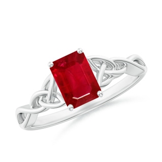 7x5mm AAA Emerald-Cut Ruby Celtic Knot Engagement Ring in White Gold