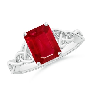 9x7mm AAA Emerald-Cut Ruby Celtic Knot Engagement Ring in P950 Platinum