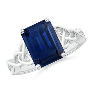 10x8mm AAA Emerald-Cut Blue Sapphire Celtic Knot Engagement Ring in P950 Platinum