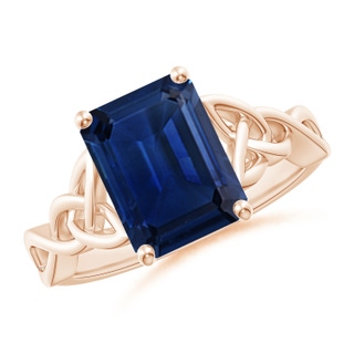 10x8mm AAA Emerald-Cut Blue Sapphire Celtic Knot Engagement Ring in Rose Gold