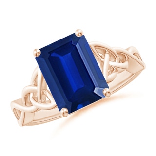 10x8mm AAAA Emerald-Cut Blue Sapphire Celtic Knot Engagement Ring in 10K Rose Gold