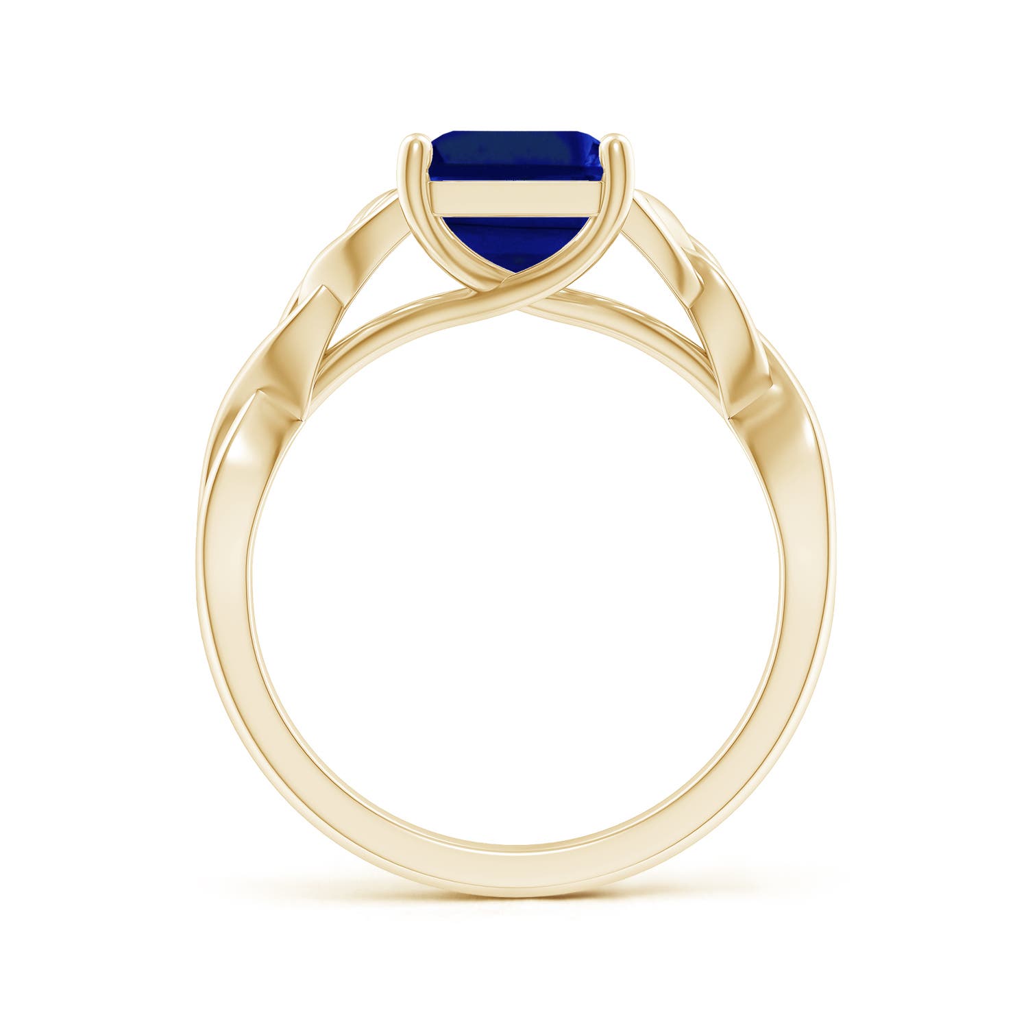10x8mm AAAA Emerald-Cut Blue Sapphire Celtic Knot Engagement Ring in 18K Yellow Gold