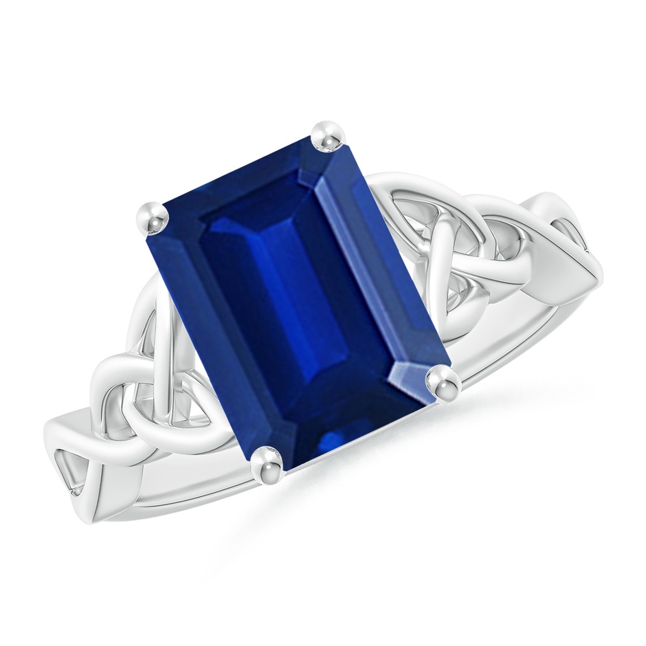 10x8mm AAAA Emerald-Cut Blue Sapphire Celtic Knot Engagement Ring in P950 Platinum 