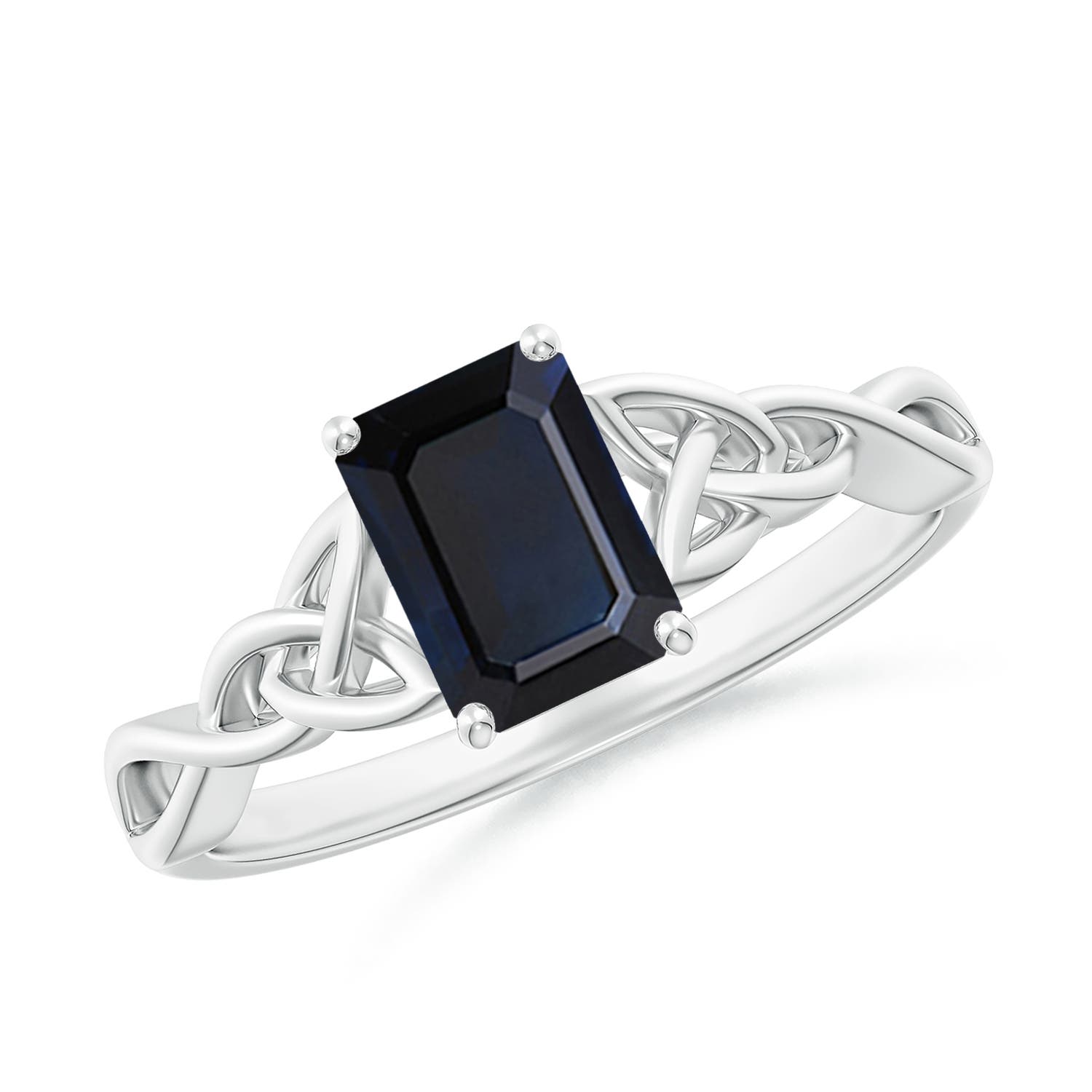7x5mm A Emerald-Cut Blue Sapphire Celtic Knot Engagement Ring in P950 Platinum