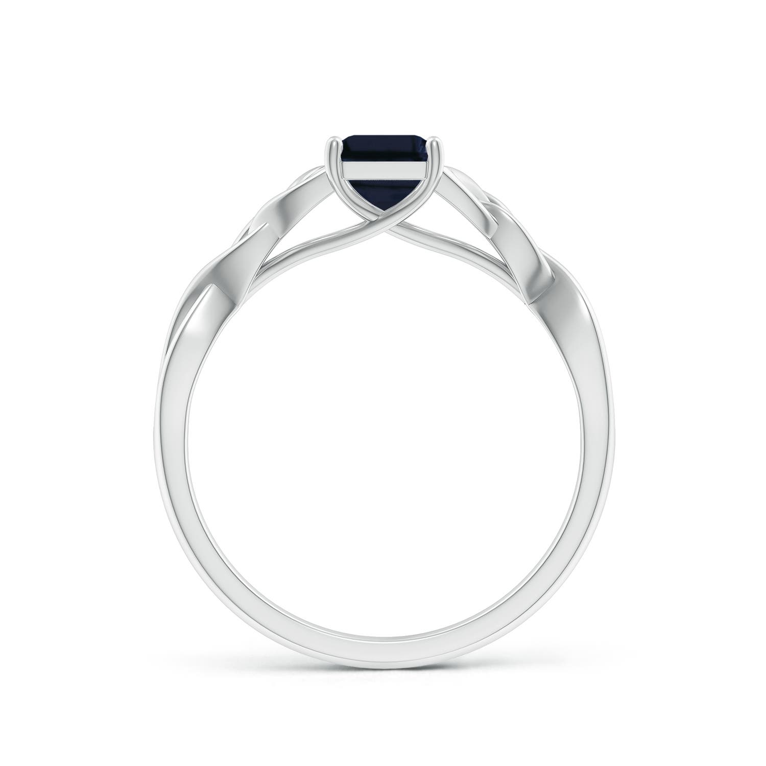 7x5mm A Emerald-Cut Blue Sapphire Celtic Knot Engagement Ring in P950 Platinum