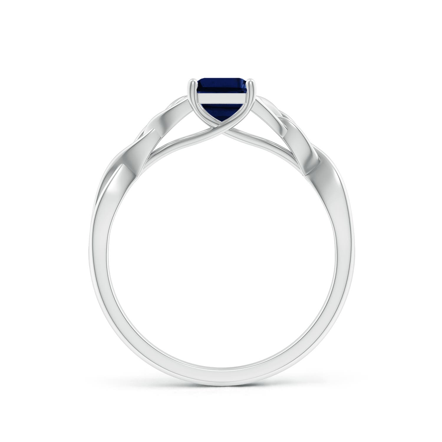 7x5mm AAA Emerald-Cut Blue Sapphire Celtic Knot Engagement Ring in 18K White Gold