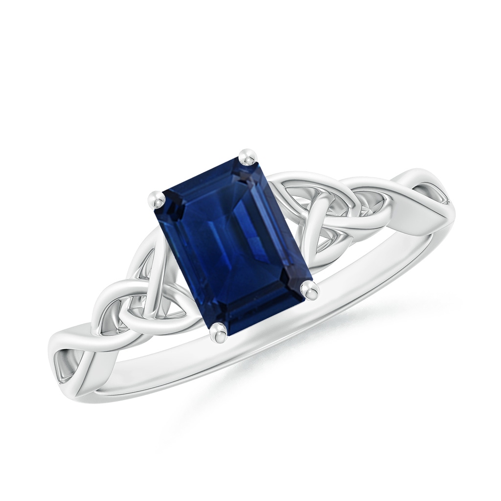 7x5mm AAA Emerald-Cut Blue Sapphire Celtic Knot Engagement Ring in White Gold