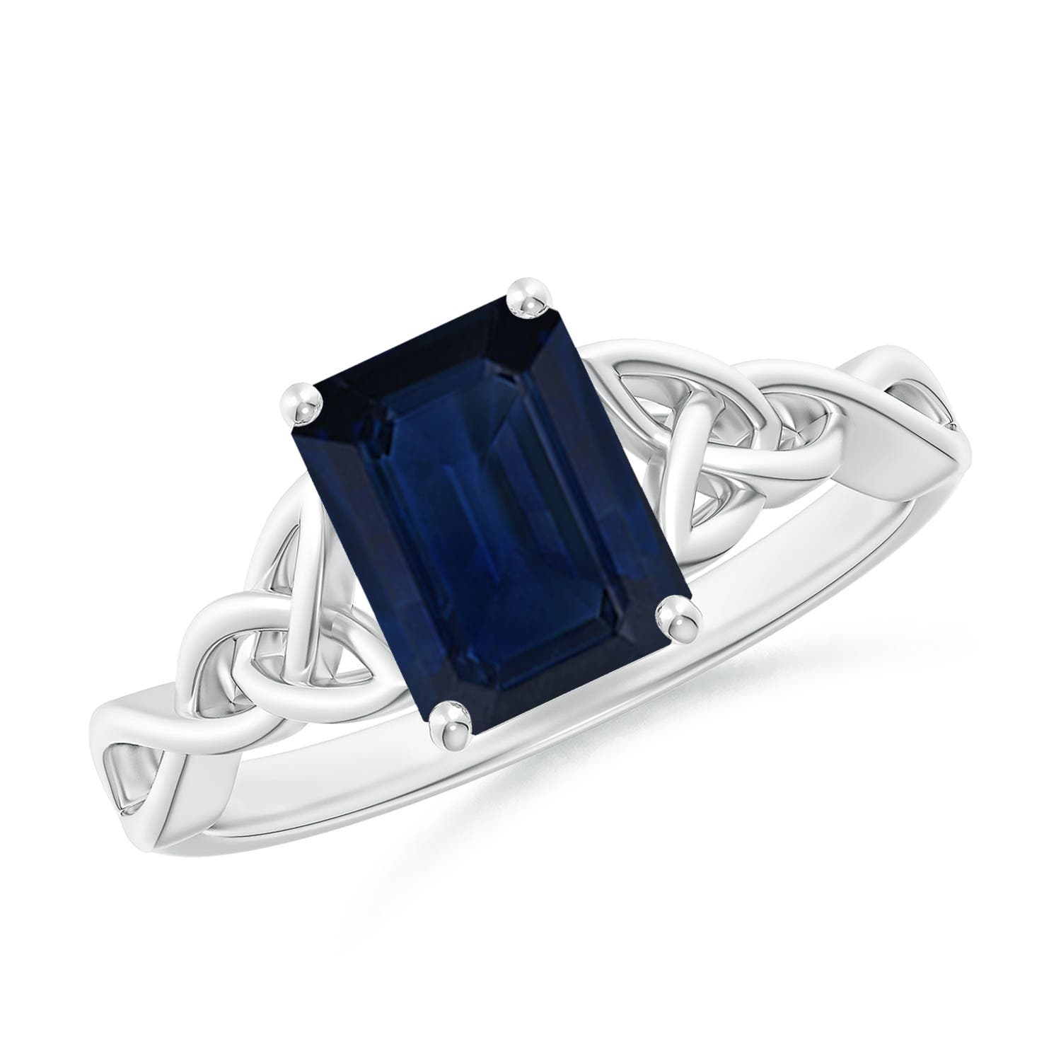 8x6mm AA Emerald-Cut Blue Sapphire Celtic Knot Engagement Ring in P950 Platinum
