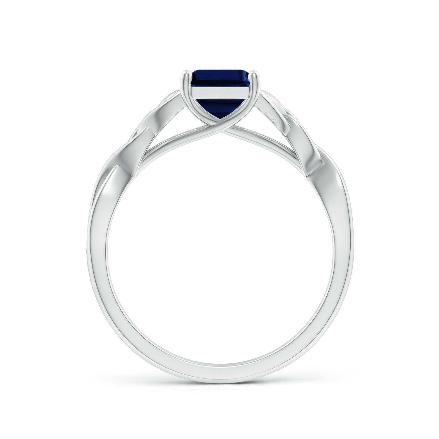 8x6mm AAA Emerald-Cut Blue Sapphire Celtic Knot Engagement Ring in 18K White Gold
