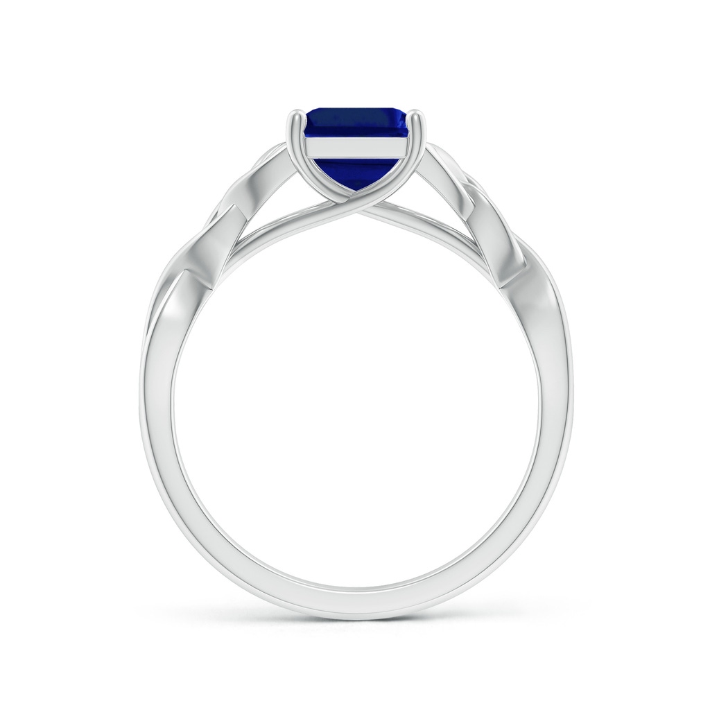9x7mm Lab-Grown Emerald-Cut Blue Sapphire Celtic Knot Engagement Ring in 18K White Gold - side 199
