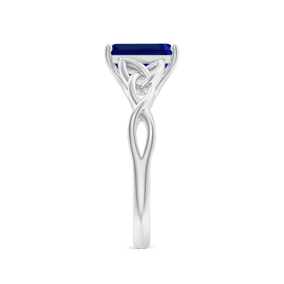 9x7mm Lab-Grown Emerald-Cut Blue Sapphire Celtic Knot Engagement Ring in 18K White Gold side 299