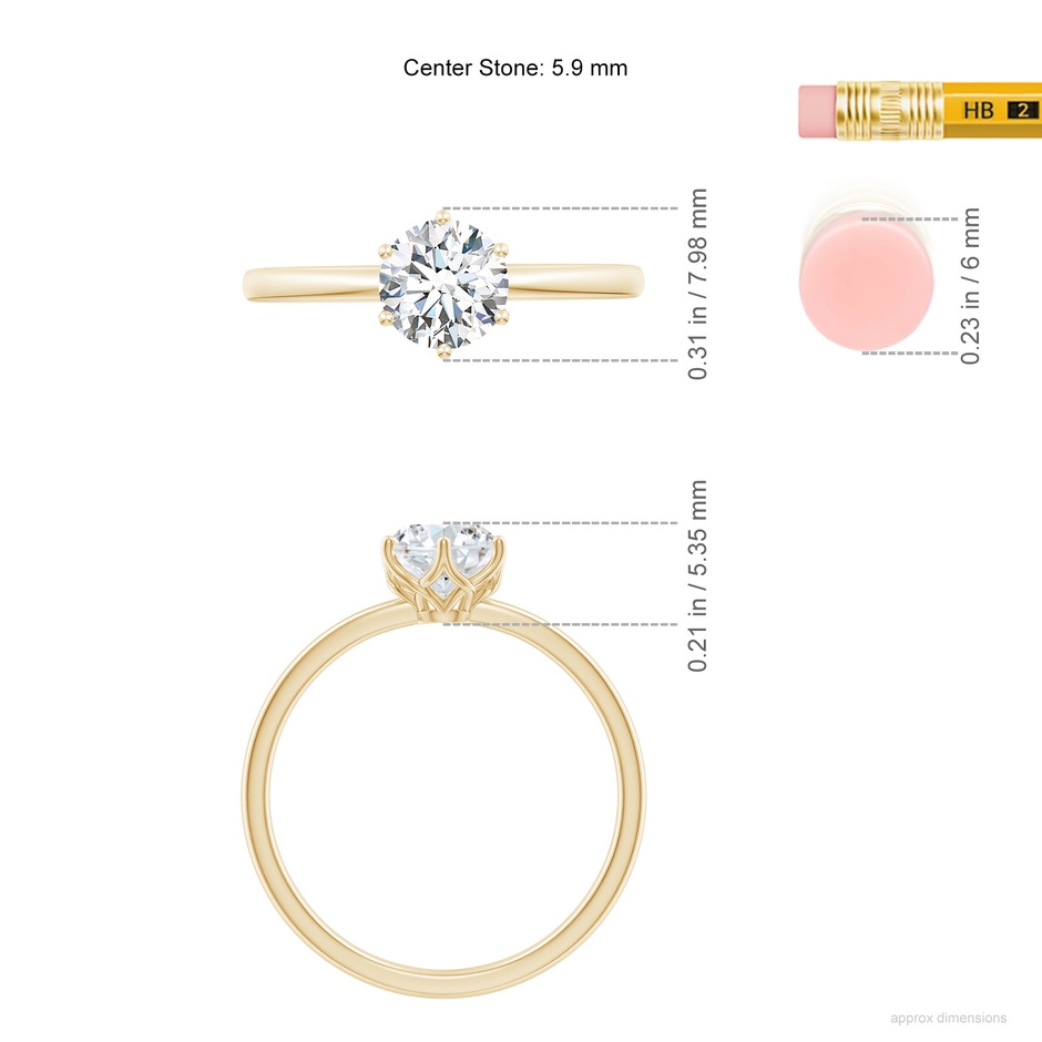 5.9mm GVS2 Round Diamond Solitaire Classic Engagement Ring in Yellow Gold ruler