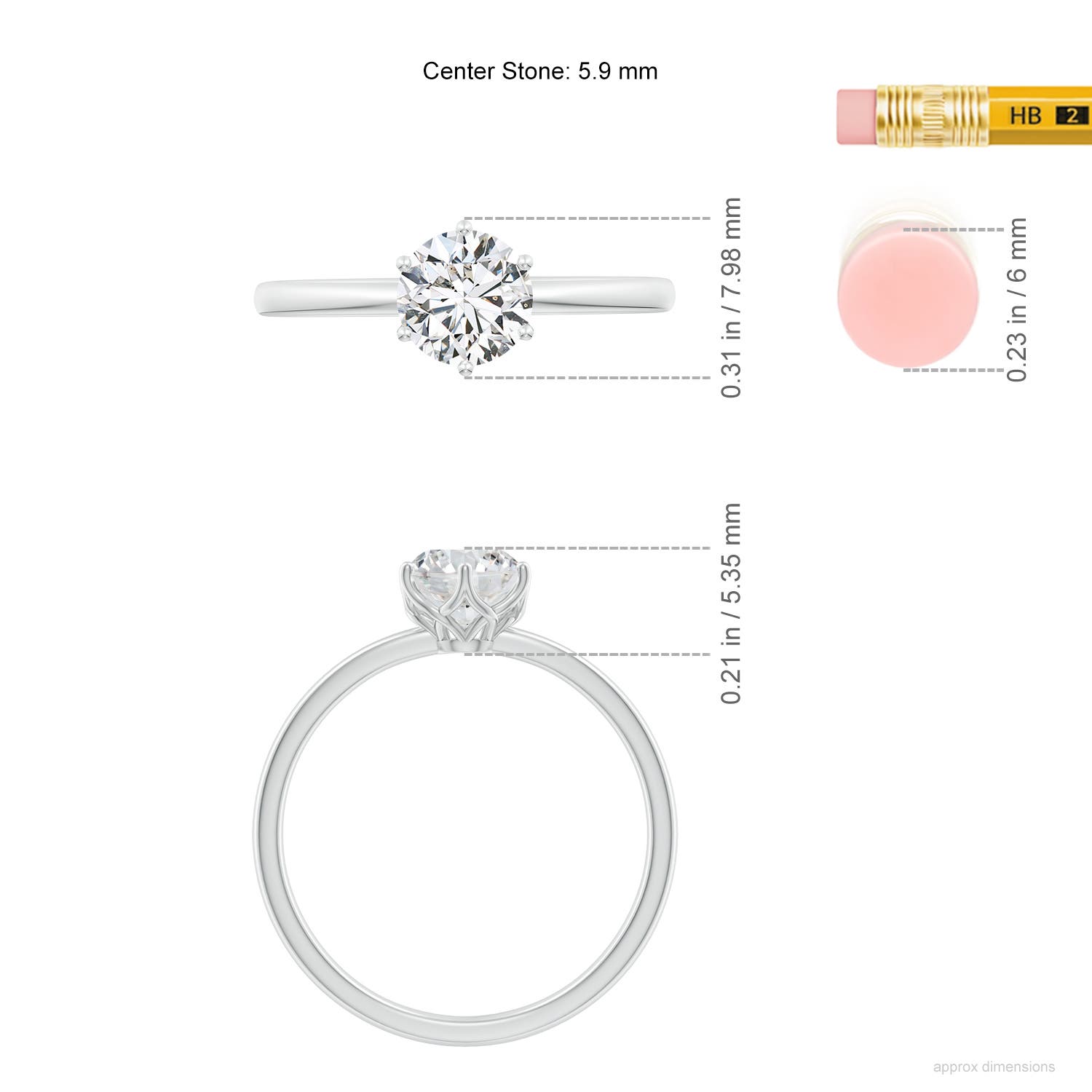 5.9mm HSI2 Round Diamond Solitaire Classic Engagement Ring in White Gold - ruler