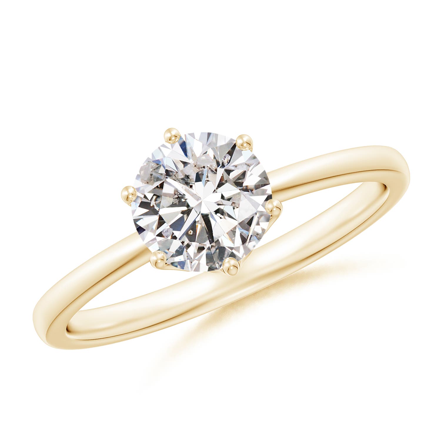6.4mm IJI1I2 Round Diamond Solitaire Classic Engagement Ring in 18K Yellow Gold
