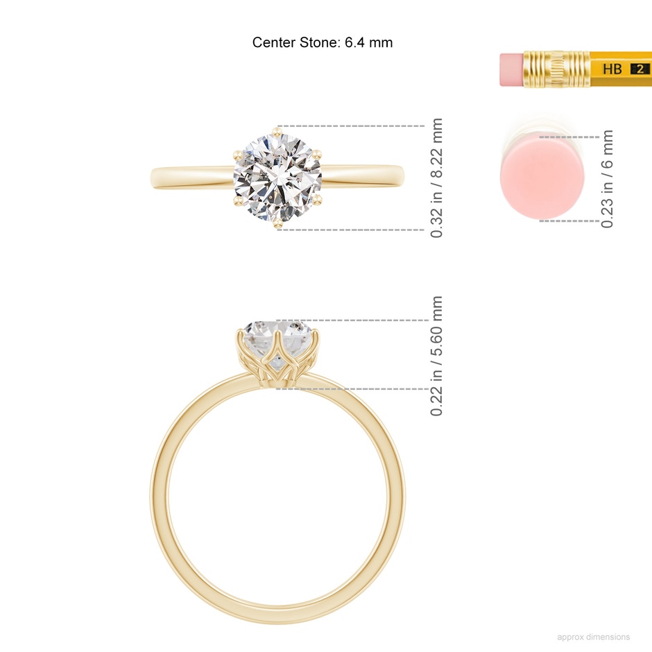 6.4mm IJI1I2 Round Diamond Solitaire Classic Engagement Ring in Yellow Gold ruler