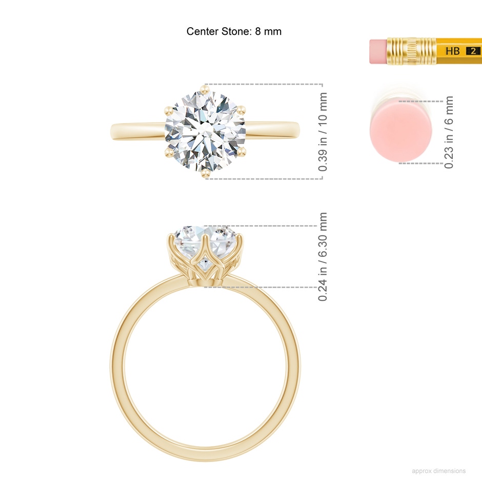 8mm GVS2 Round Diamond Solitaire Classic Engagement Ring in Yellow Gold ruler