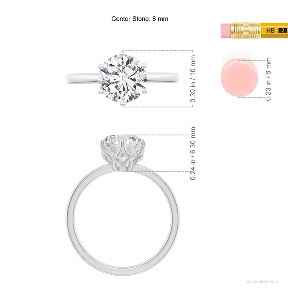 8mm HSI2 Round Diamond Solitaire Classic Engagement Ring in P950 Platinum ruler