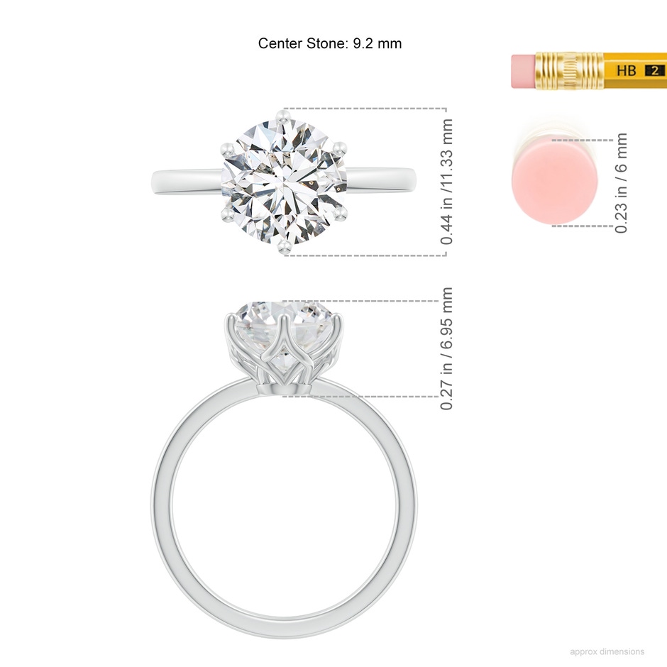 9.2mm HSI2 Round Diamond Solitaire Classic Engagement Ring in White Gold ruler
