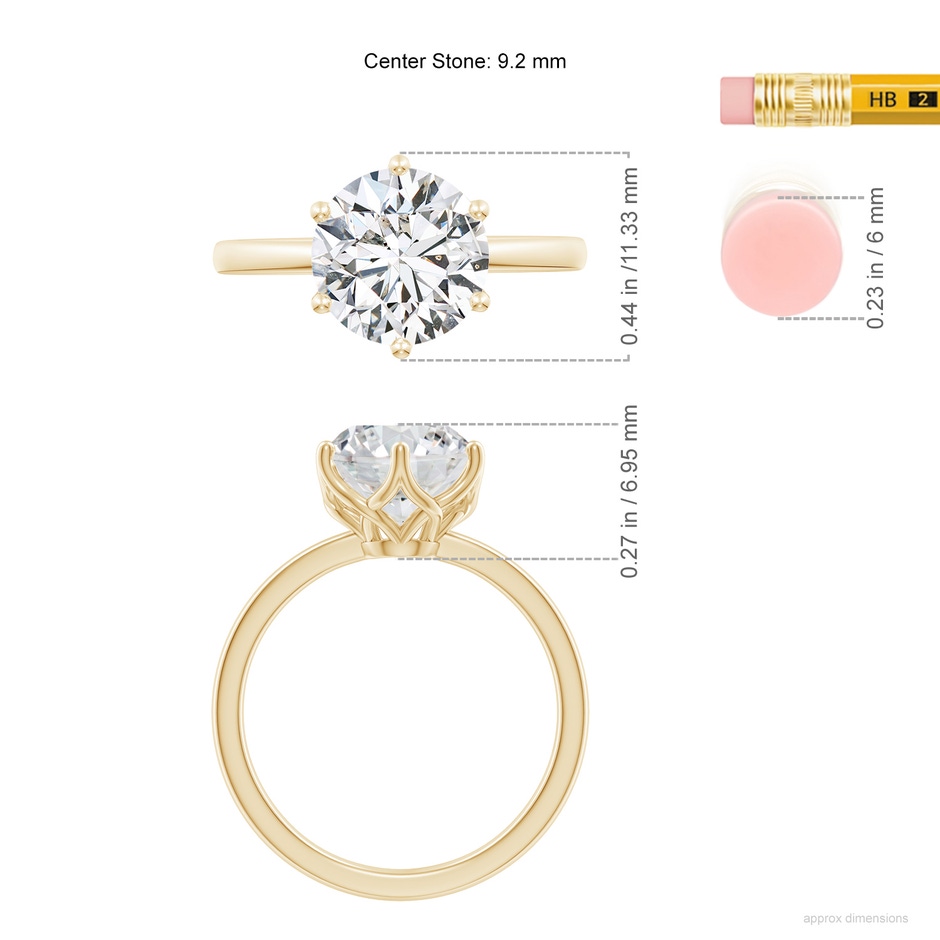 9.2mm HSI2 Round Diamond Solitaire Classic Engagement Ring in Yellow Gold ruler