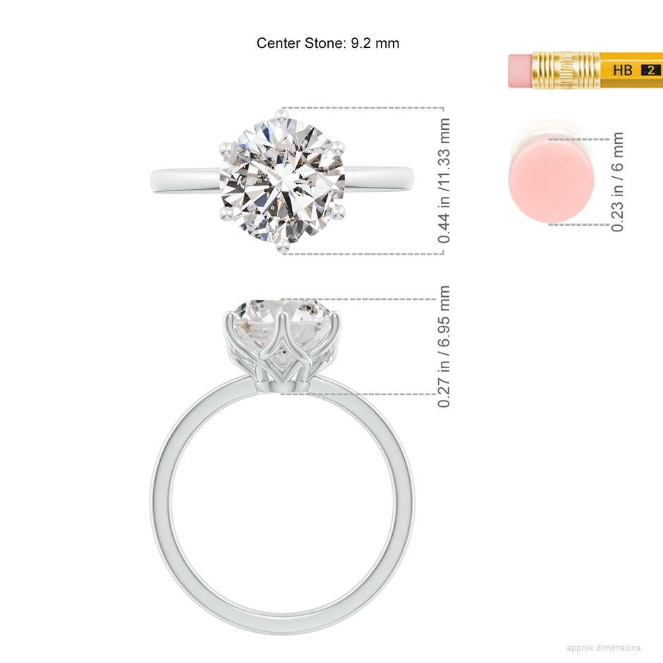 9.2mm IJI1I2 Round Diamond Solitaire Classic Engagement Ring in White Gold ruler