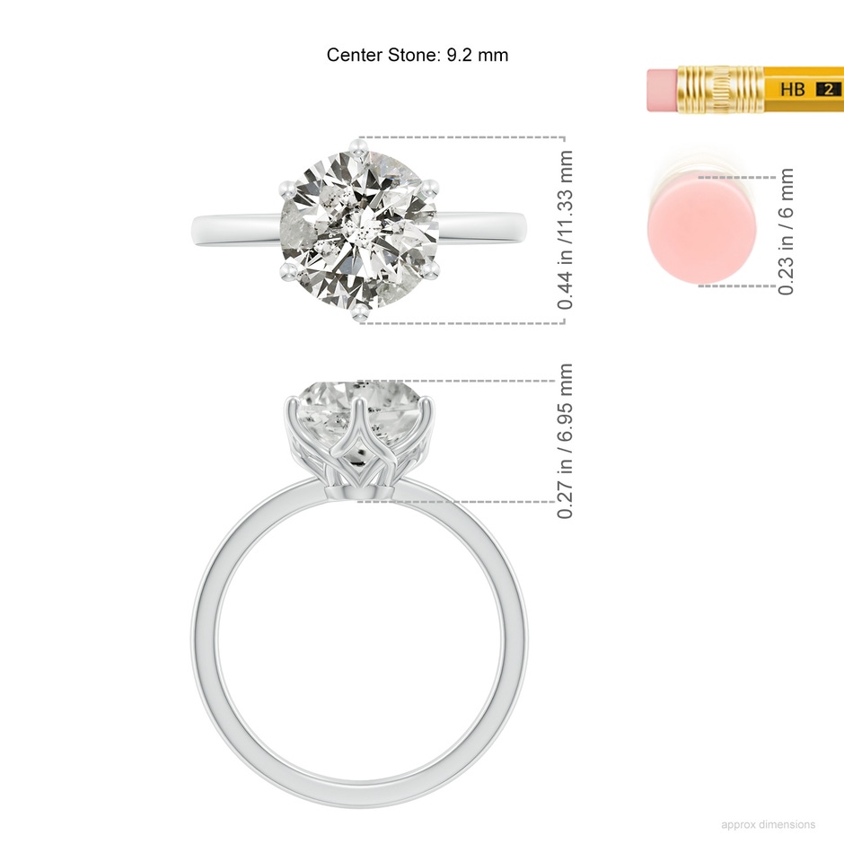9.2mm KI3 Round Diamond Solitaire Classic Engagement Ring in P950 Platinum ruler